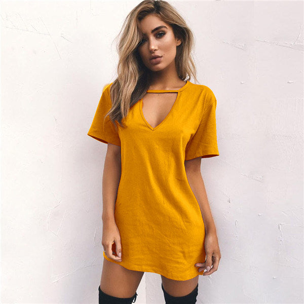 European and American fashion women's sexy deep V-neck short-sleeved loose casual dress