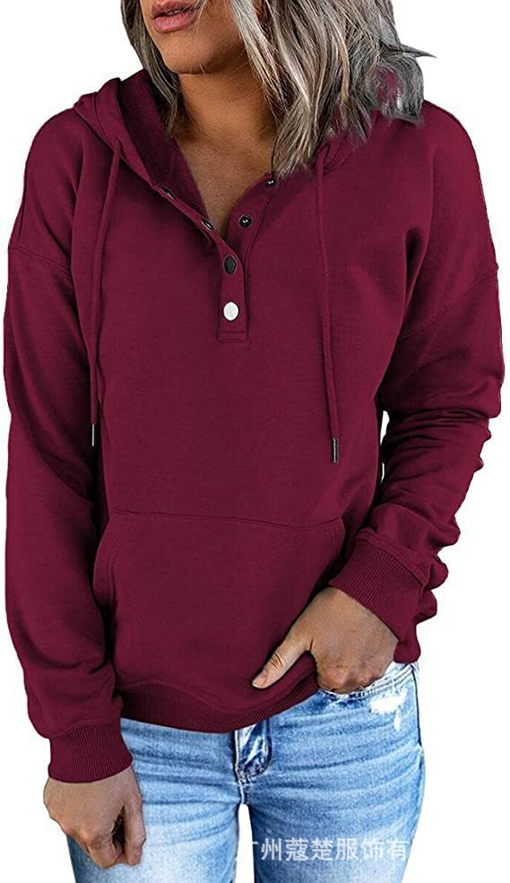 Women's Long Sleeve Loose Casual Hooded Drawstring Pocket Sweatshirt