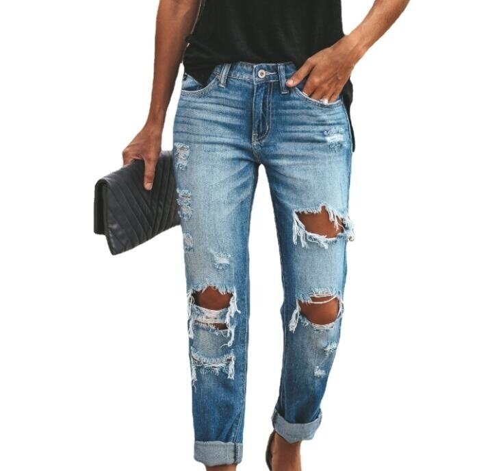 Destroyed Jeans Distressed Ripped Denim Pants