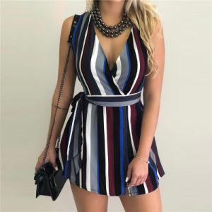 Women's Summer Sleeveless V-neck Strap Stripe Dress