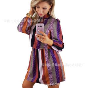 Women's Autumn High-neck Long Sleeve Printed Turtleneck Dress