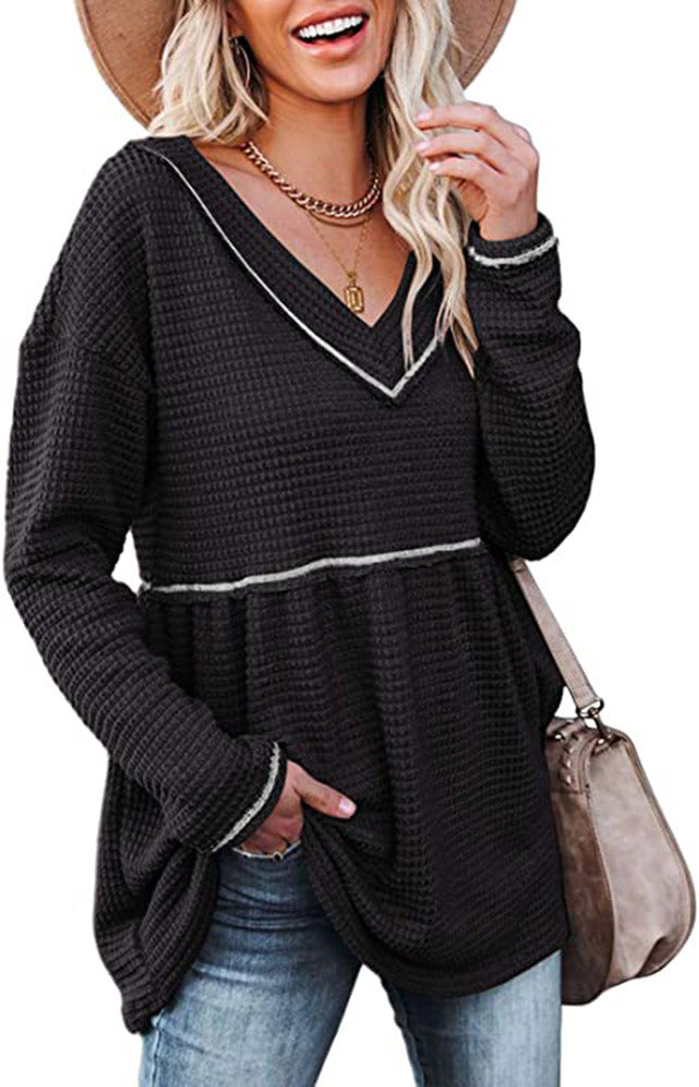 Women's Fall/Winter V-neck Long Sleeve Tunic Sweater Smock T-shirt