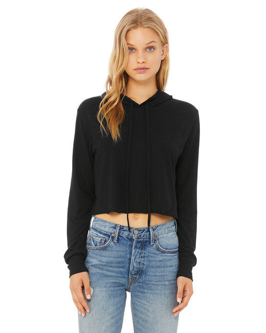 Ladies' Cropped Long Sleeve Hoodie T-Shirt - SOLID BLK TRBLND - S