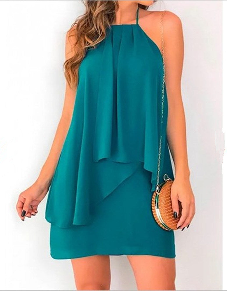 women's new summer sexy sling irregular backless dress