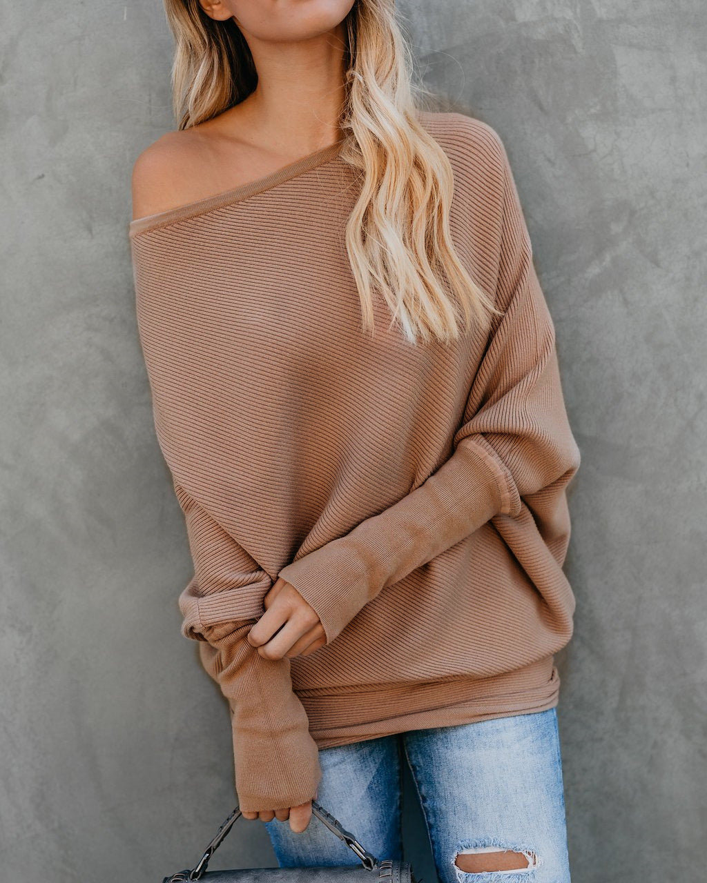 Autumn and winter new women's long-sleeved one-shoulder sweater