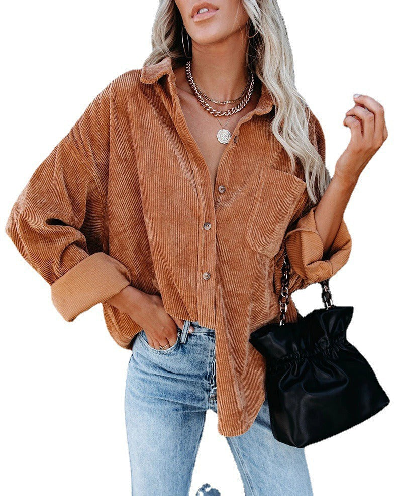 Women's Fall/Winter New Oversize Corduroy Loose Button Shirt