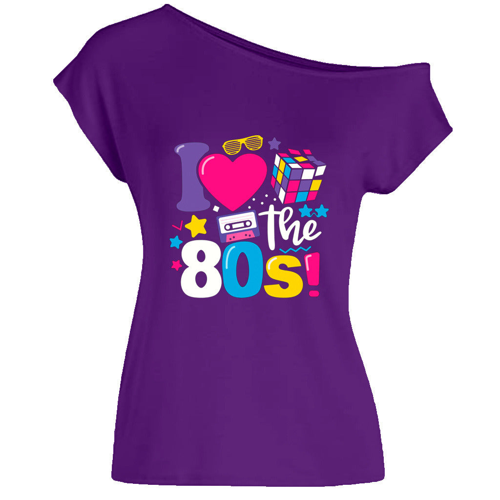 2022 summer I love 80's letter love cube radio print feelings diagonal collar T-shirt