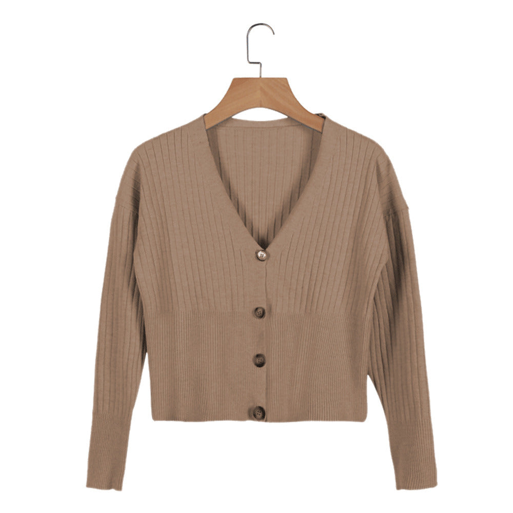 Autumn New Women's Solid Color Button Cardigan Sweater Sexy V-neck Sweater Coat