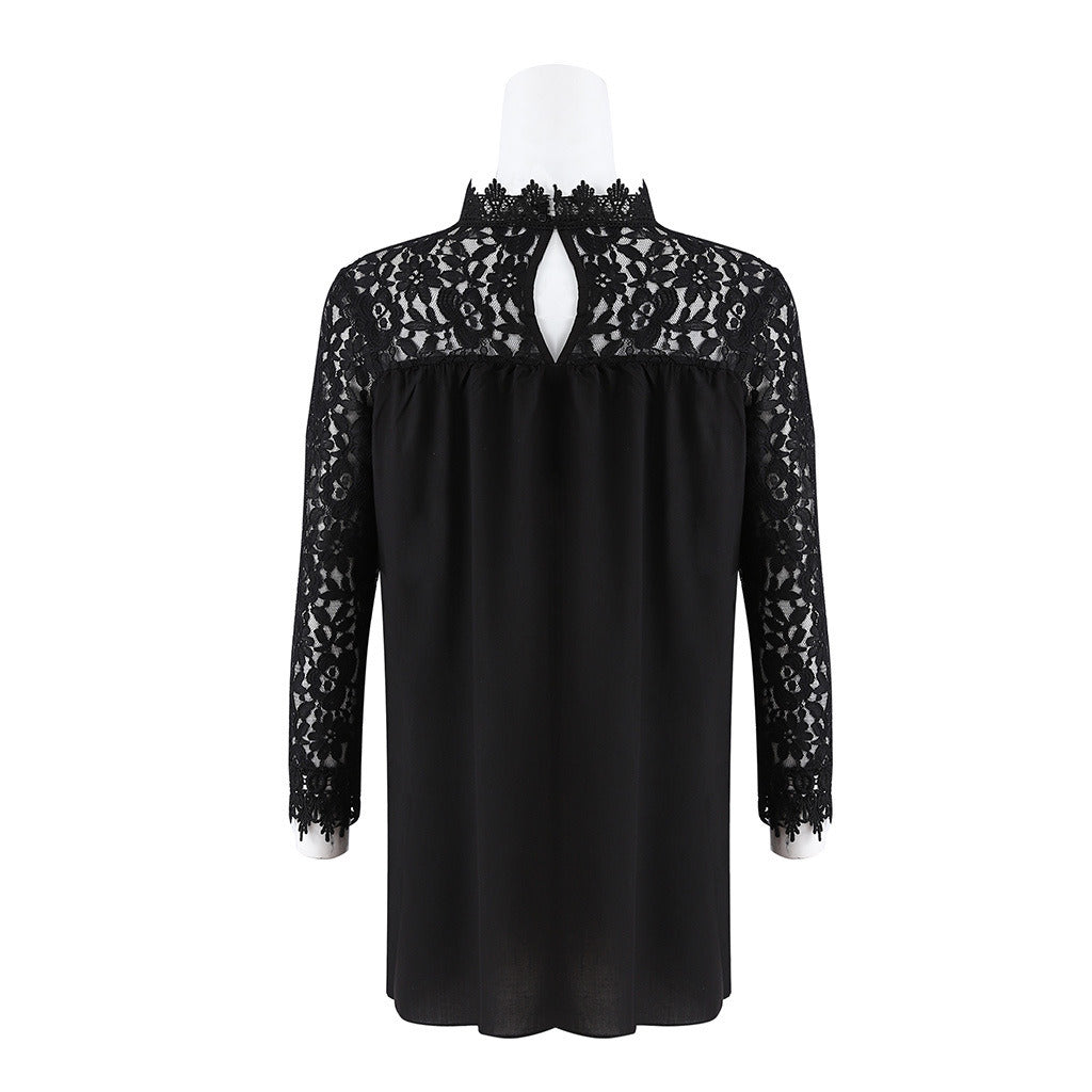 New women's sexy perspective apple flower lace openwork lace long-sleeved shirt