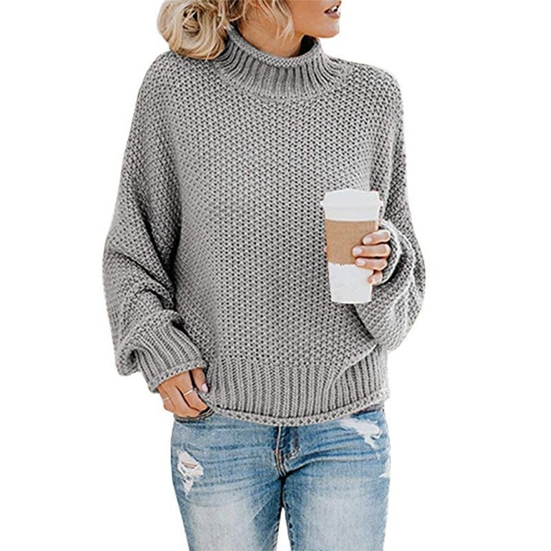 Women Turtleneck Chunky Knit Pullover Sweater