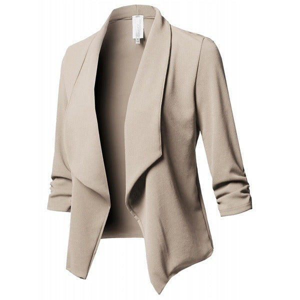 Women's Fahion Solid Color 3/4 Sleeve Open Blazer Jacket