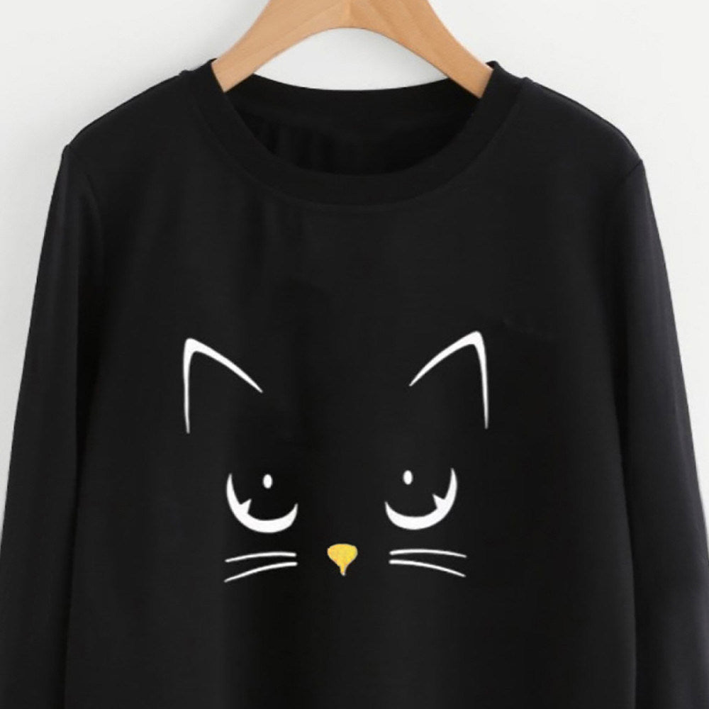 autumn and winter new printing cat round neck female sweater loose long sleeve pullover shirt women's jacket