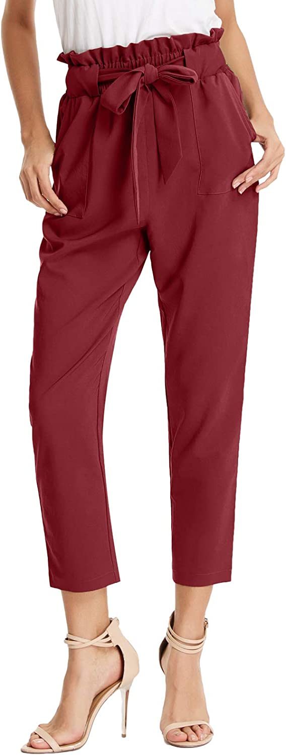 Women's Cropped Paper Bag Waist Pants with Pockets