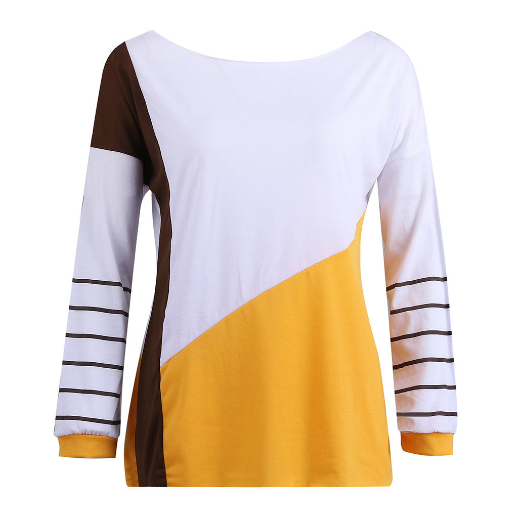 European and American fashion women's color matching printed long paragraph sleeves shirt