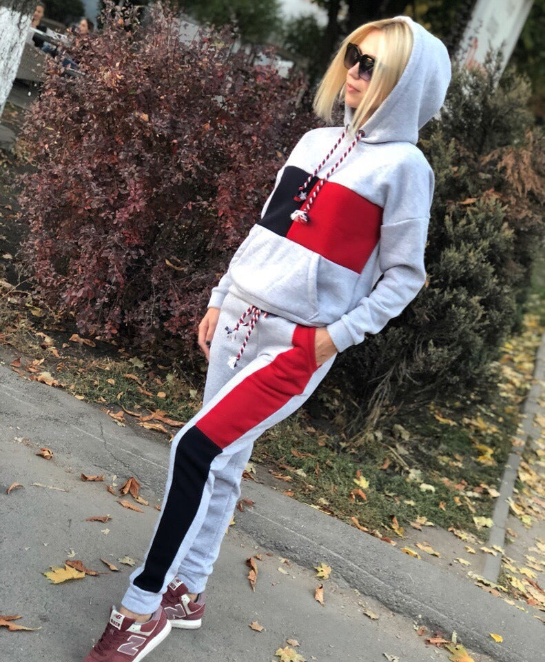 Women Fashion Hoody Tracksuit Two Piece Set Hooded Sweatshirt Sport Suits Casual Outfits Sets