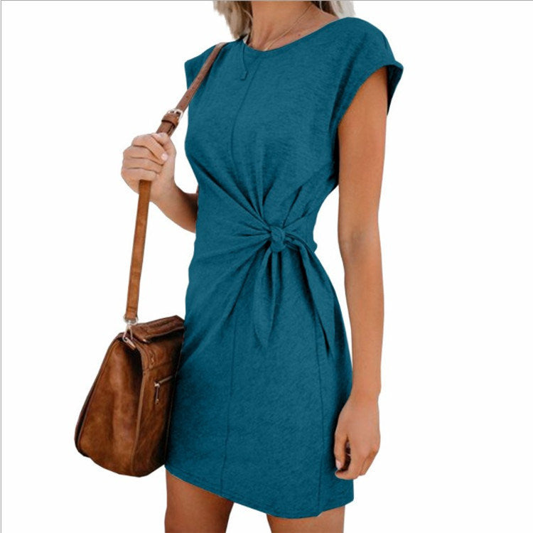 Women's Round Neck Bandwidth Loose Short Sleeve Dress