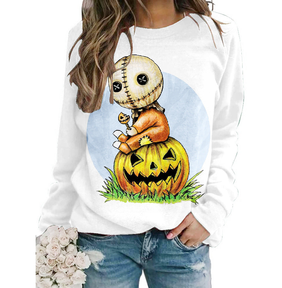 Halloween Women's New Top Pumpkin Print Sweatshirt