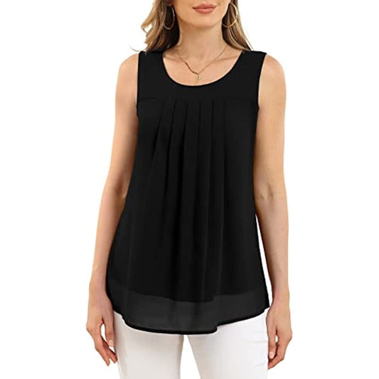 Womens Summer Tank Tops Sleeveless Chiffon Blouses Casual Double Layers Shirts Loose Flowy Tunic 2023