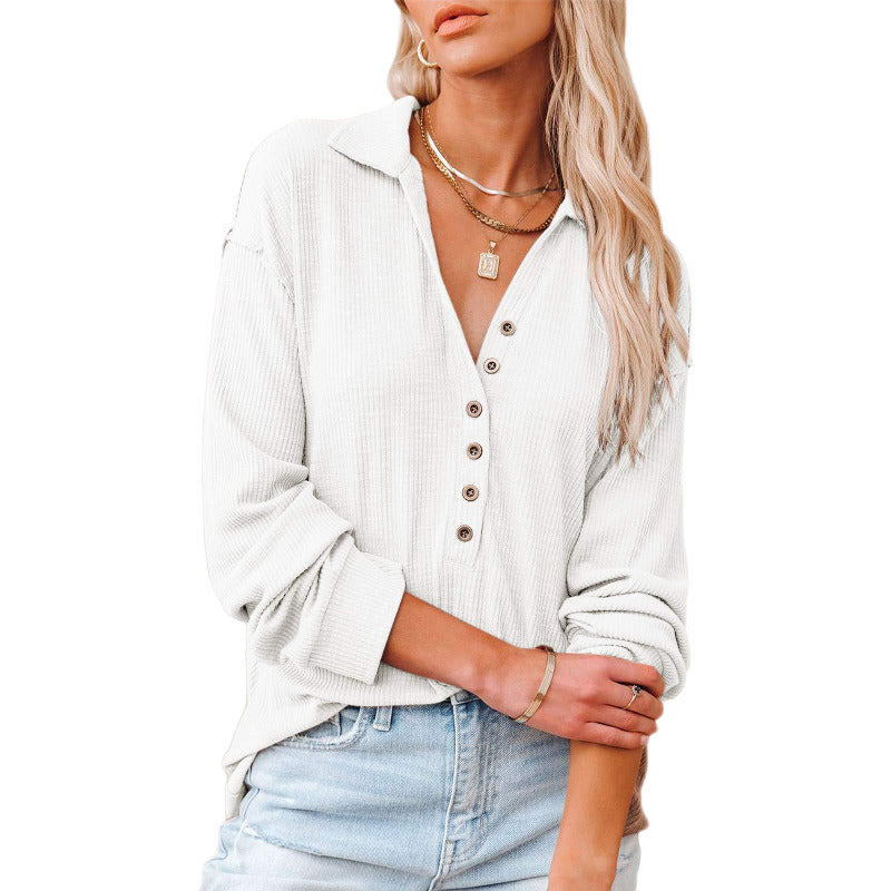 women's autumn and winter new hot-selling long-sleeved lapel shirt pit strip top