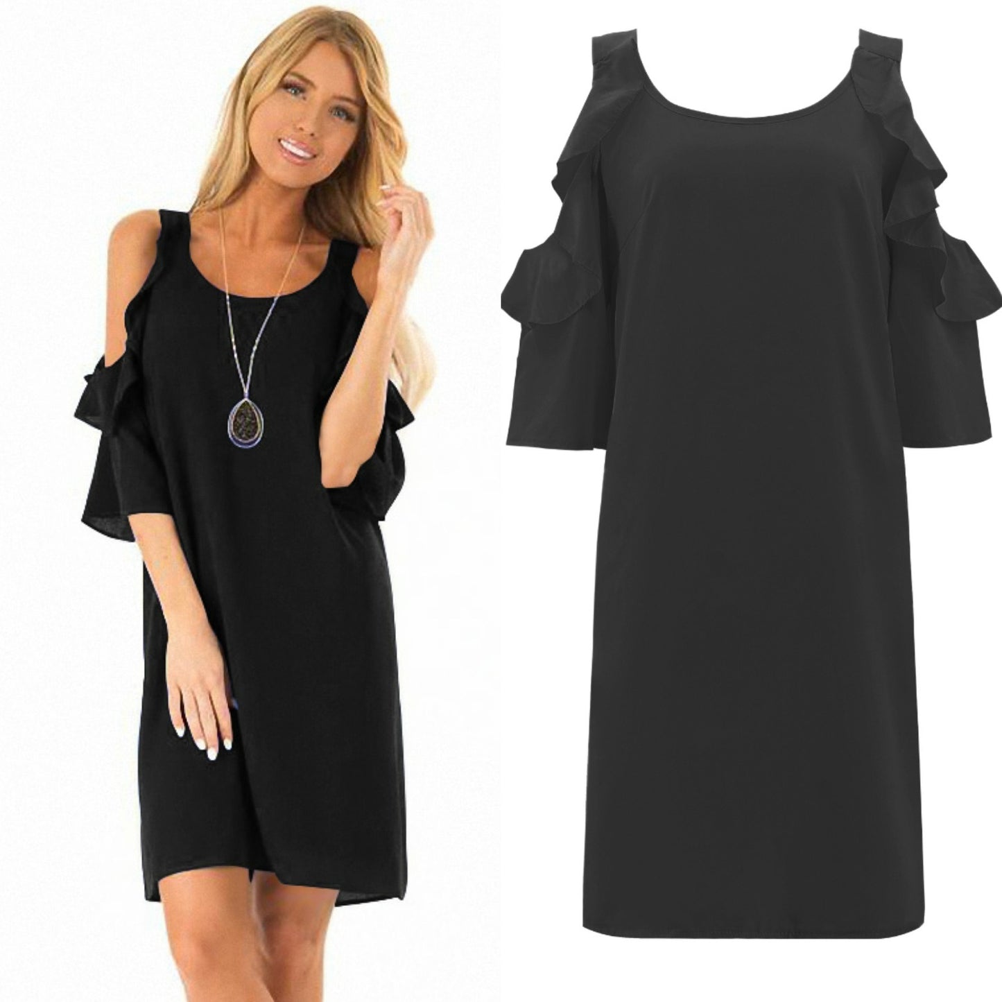 New Hot Sale Loose Women's Round Neck Ruffled Sleeves Off-shoulder Dress