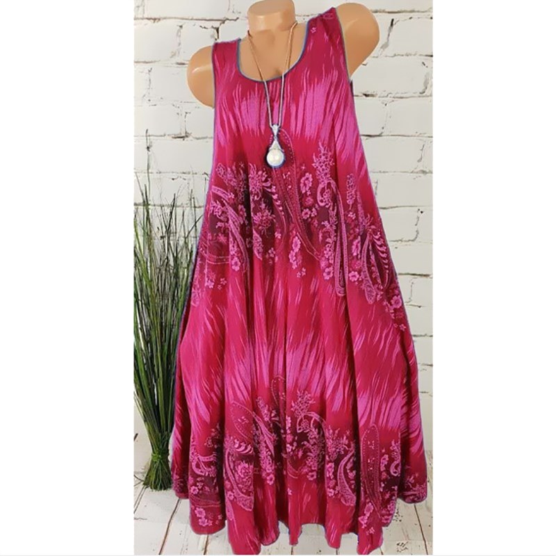 Women's Summer Fashion Tie Dyed Print Sleeveless Plus Size Dress S-5XL