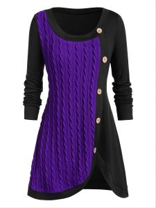 Plus Size Solid Jacquard Button Up Long Sleeve Dress; Women's Plus Medium Stretch Casual Dress