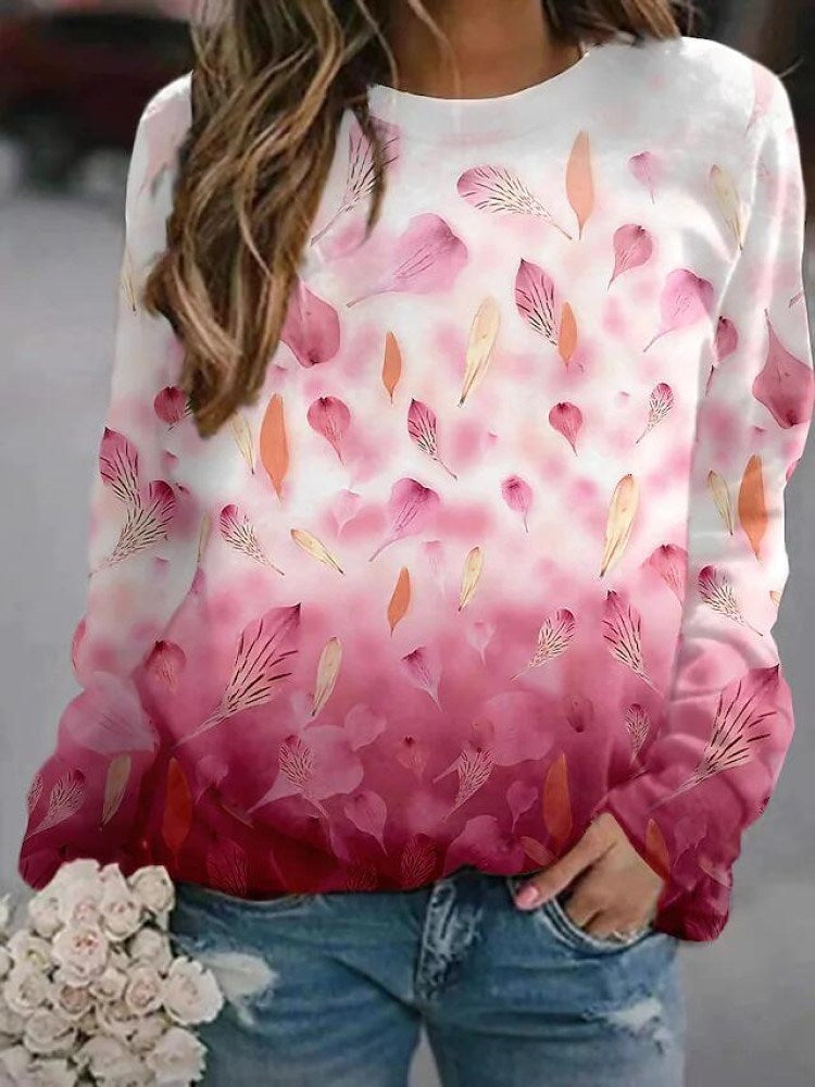 Autumn And Winter Women's New Sweater Long Sleeve Round Neck Printed Loose Pullover Sweater