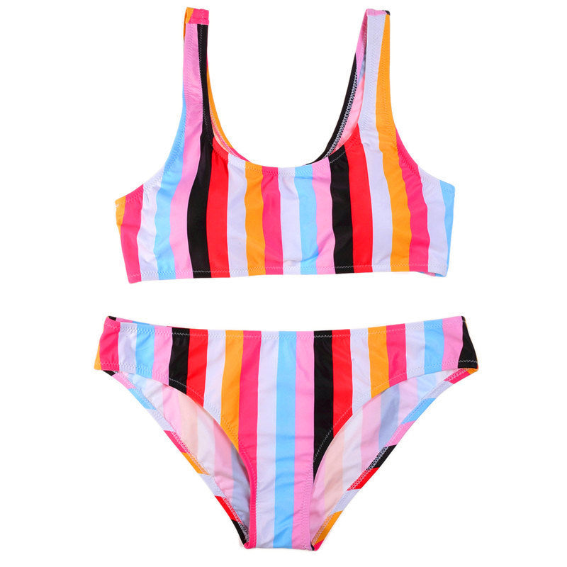 European and American new rainbow stripe printed bikini swimsuit