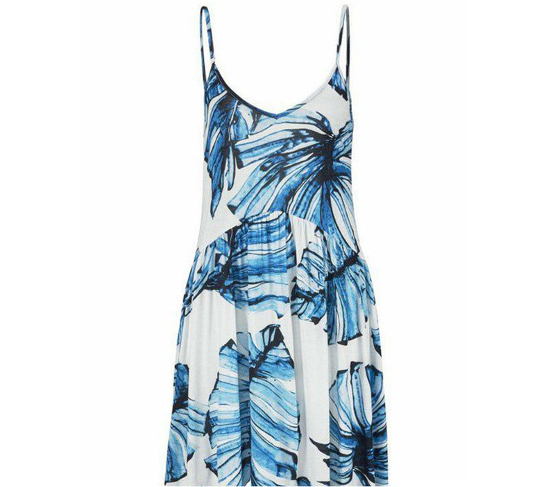 summer new women's thin section printed strap dress