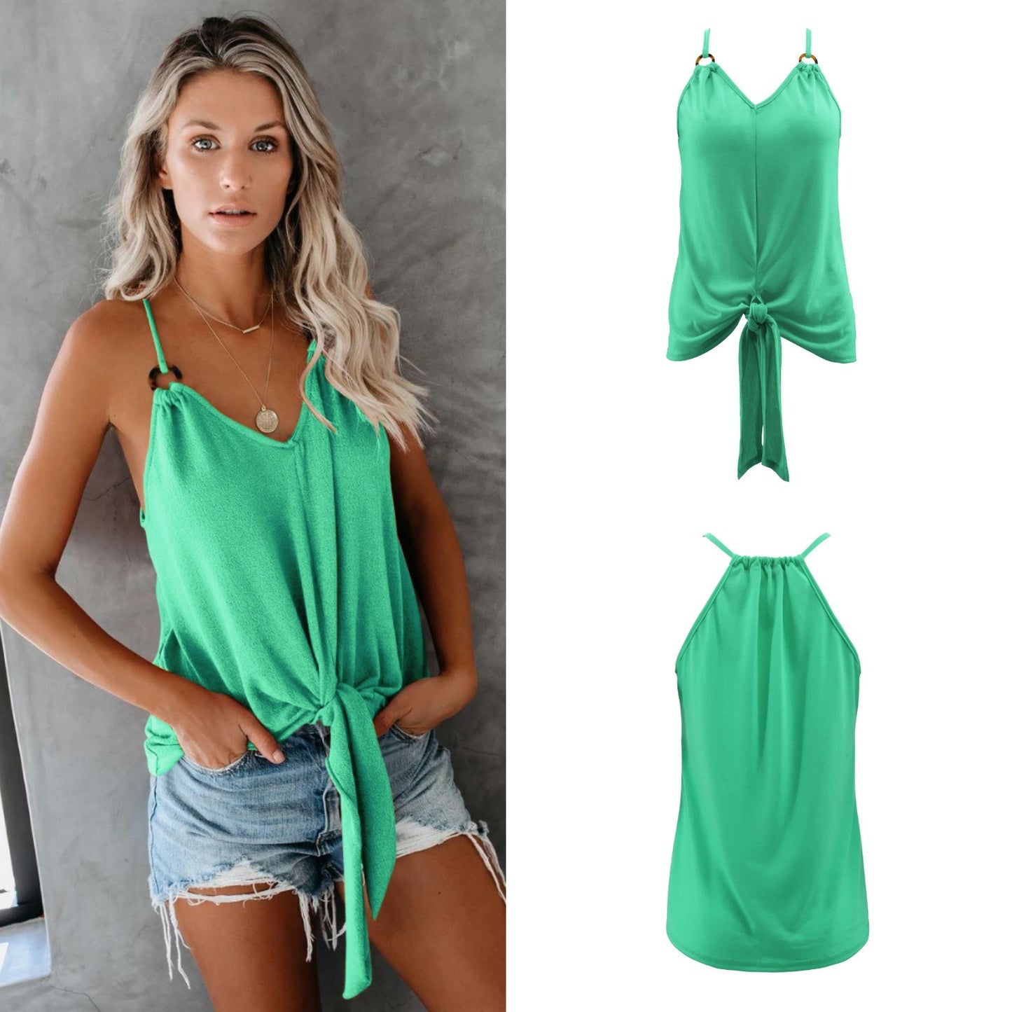 Best Selling Women's Sling Solid Color Loose Tie Shirt T-shirt