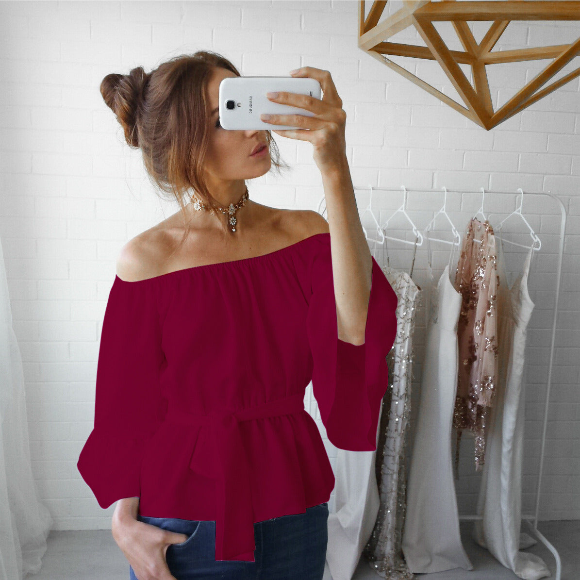 One Shoulder Strap Chiffon Shirt Top Women's Clothing