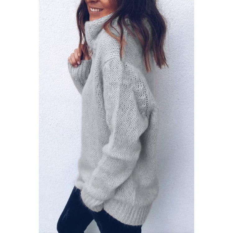 Winter Warm Sweater Solid Color High Neck Sweaters Knitted Pullover