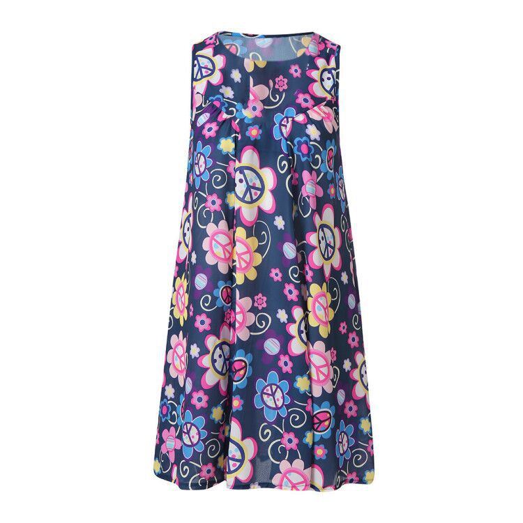 summer women's fashion new sleeveless round neck print dress