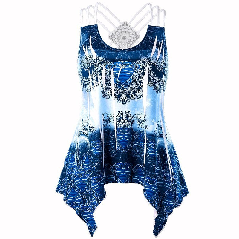 summer new women's love print lace stitching camisole t-shirt