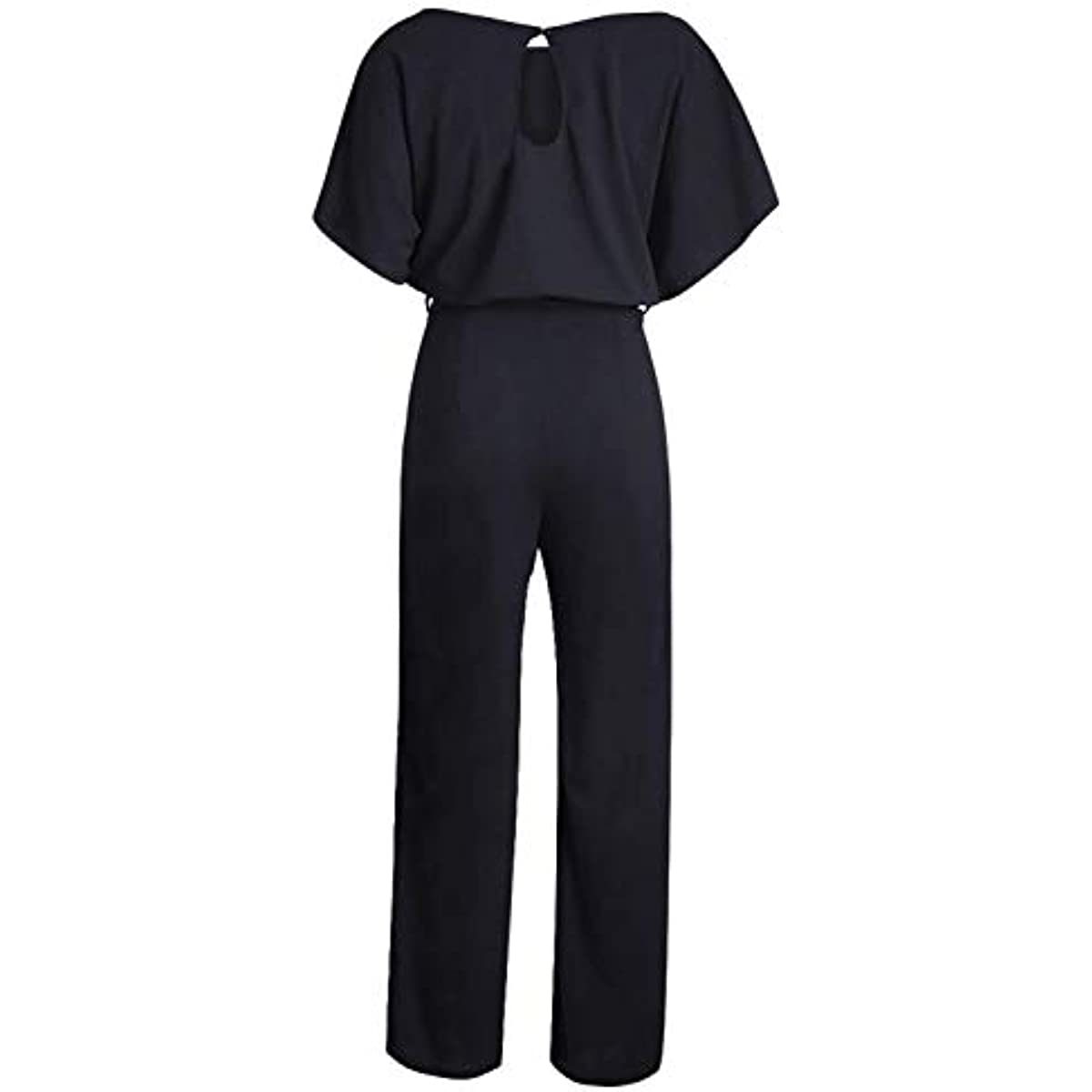 Women Casual Loose Short Sleeve Belted Wide Leg Pant Romper Jumpsuits