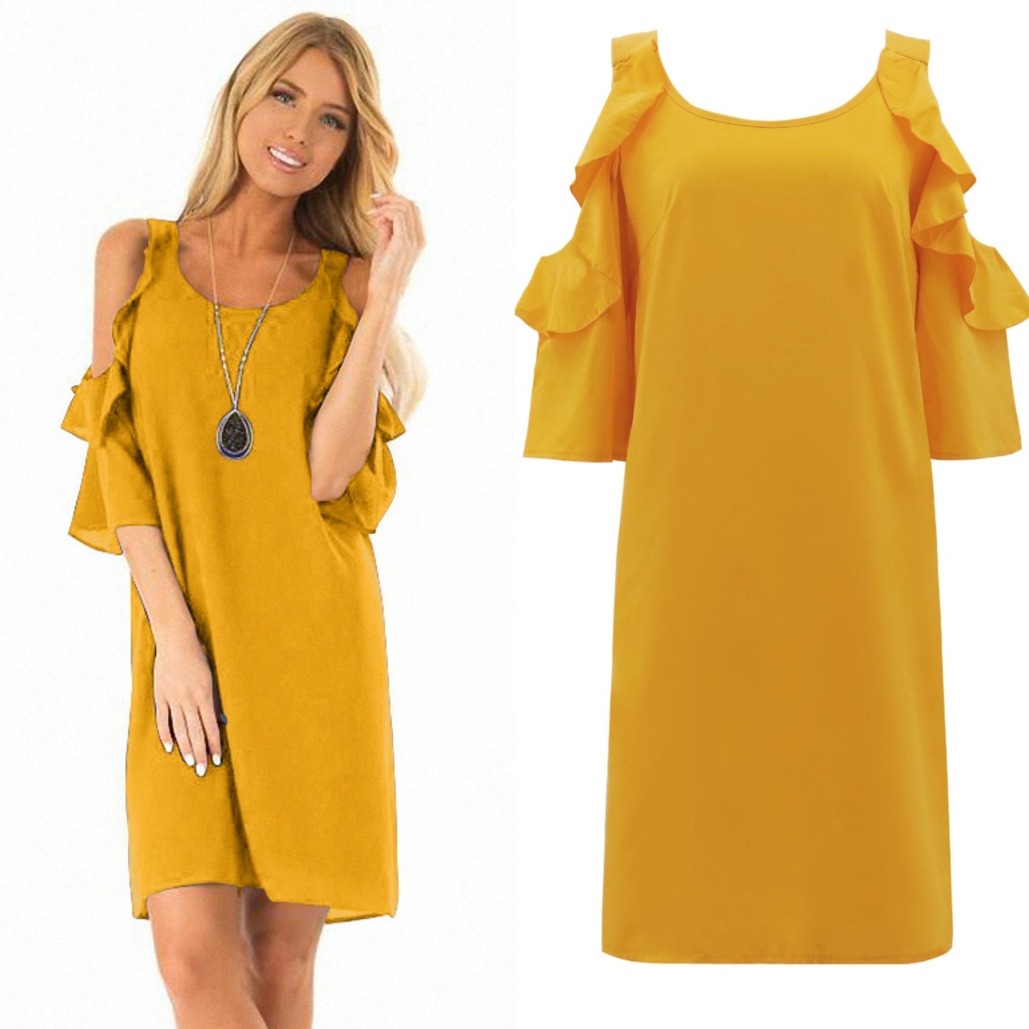 New Hot Sale Loose Women's Round Neck Ruffled Sleeves Off-shoulder Dress