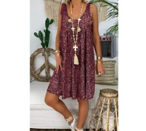 Women's Summer Leopard Floral Round Neck Strap Dress