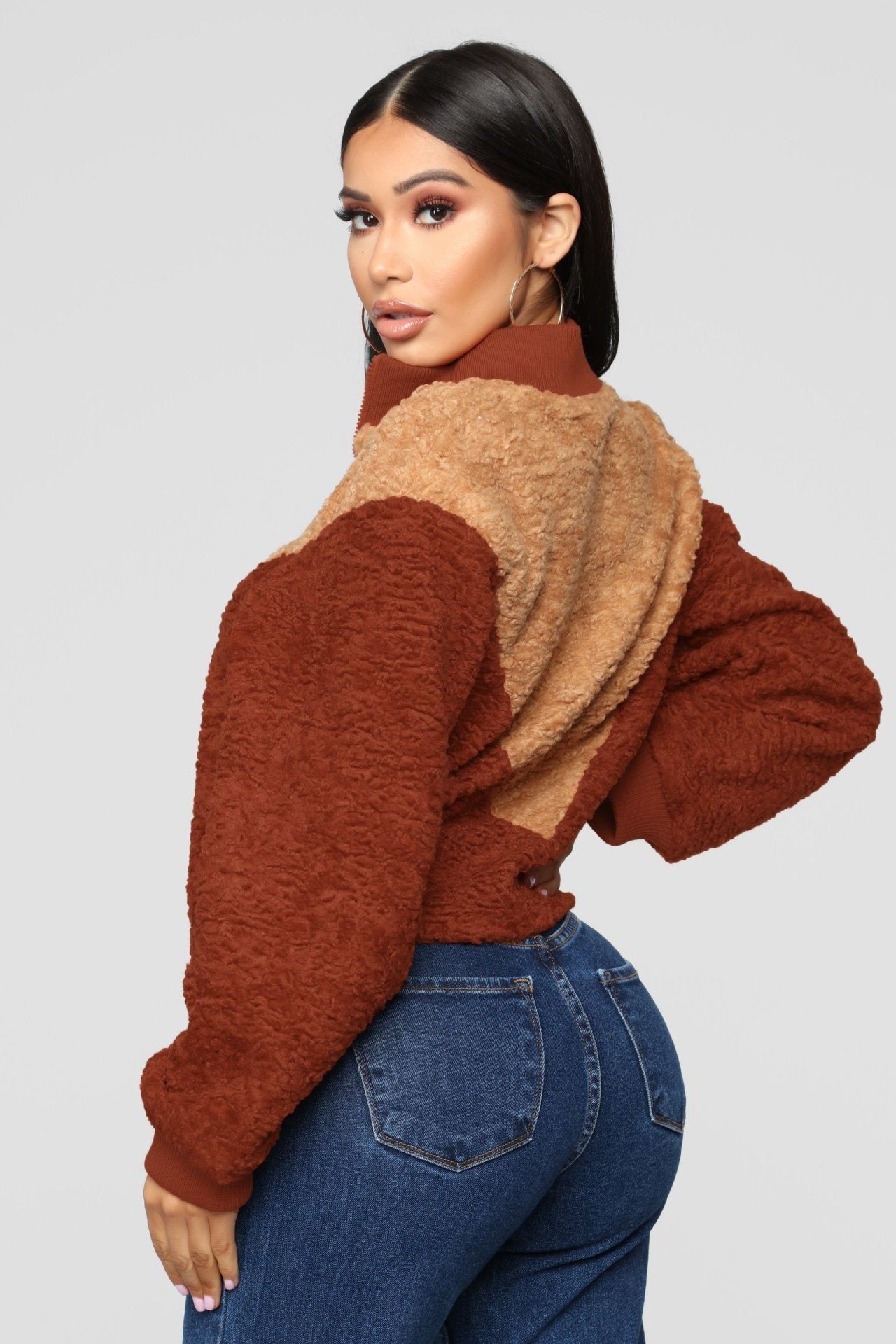 European and American fashion stitching Teddy zipper long-sleeved sweater women